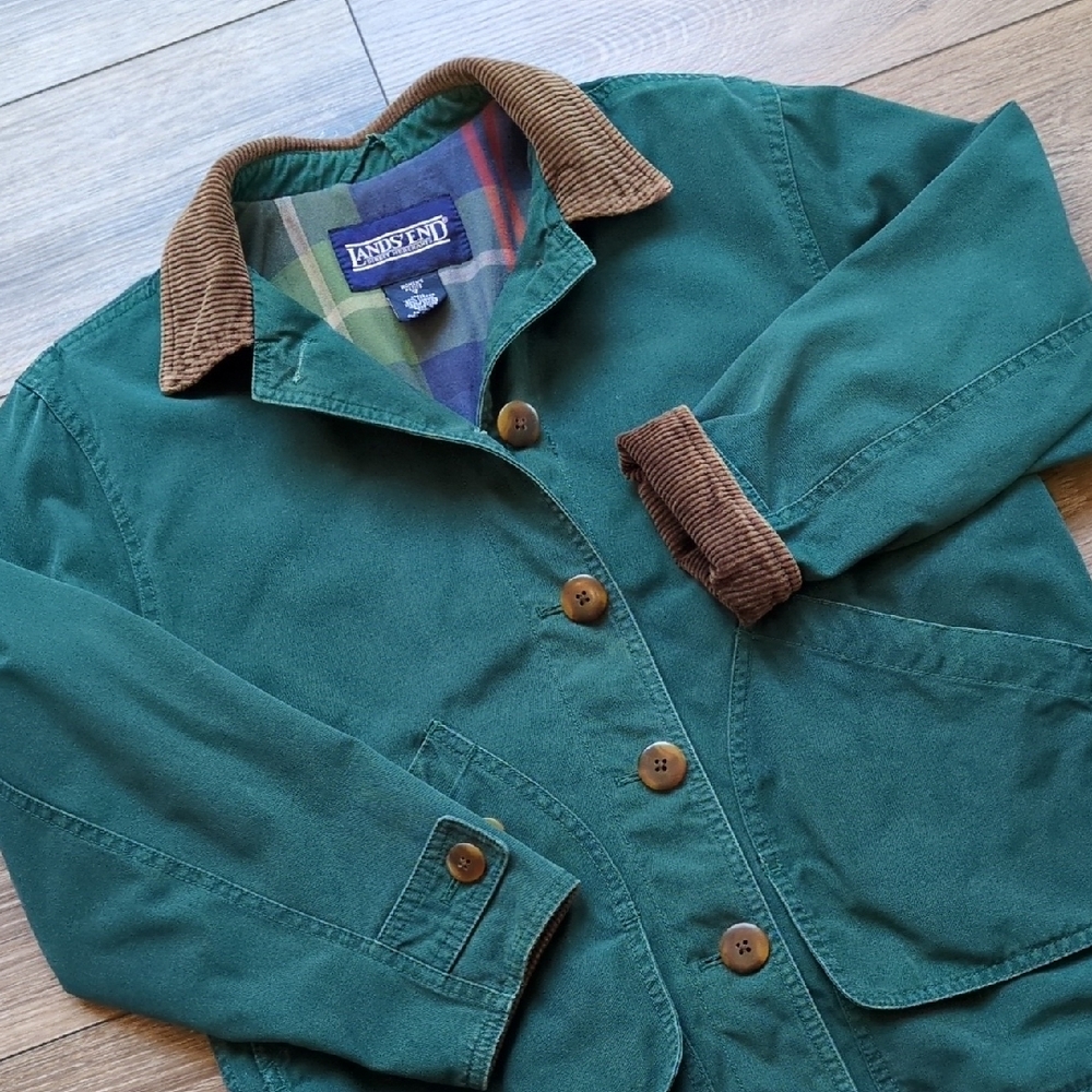 Lands' End Green Utility Jacket with Brown Corduroy